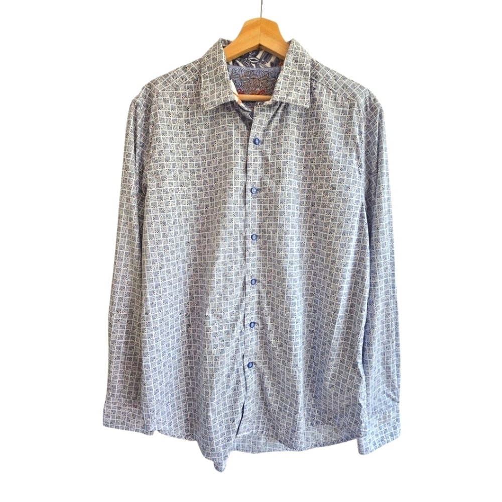 Robert Graham Men's Long Sleeve Button Down Shirt Classic Fit, Blue, Size Large
